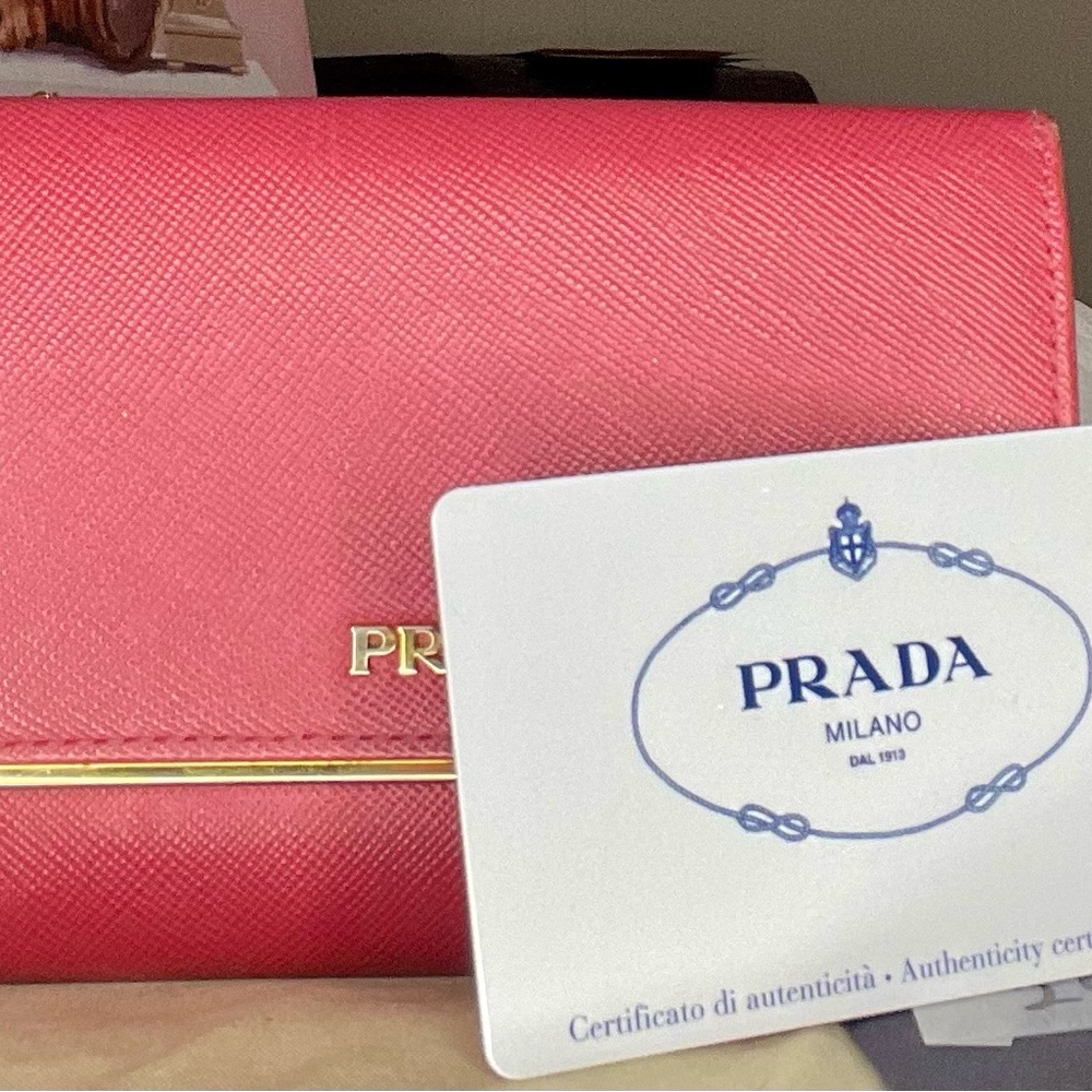 Prada Saffiano Leather Compct Bar Flap Wallet